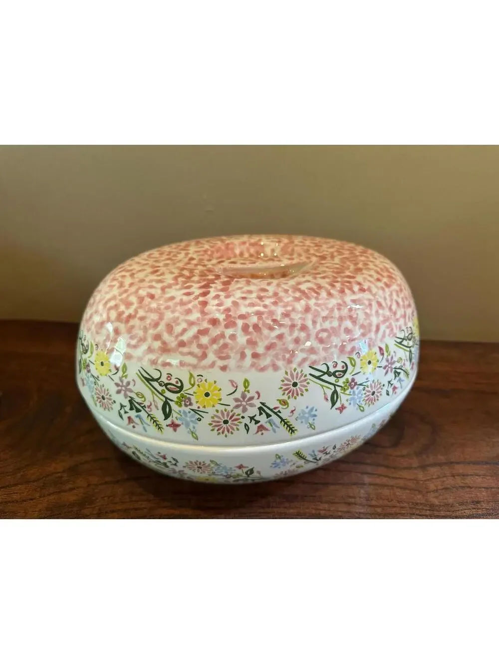 Temp-tations by Tara Pink Floral Sponge Painted Egg-Shaped Lidded Casserole Dish
